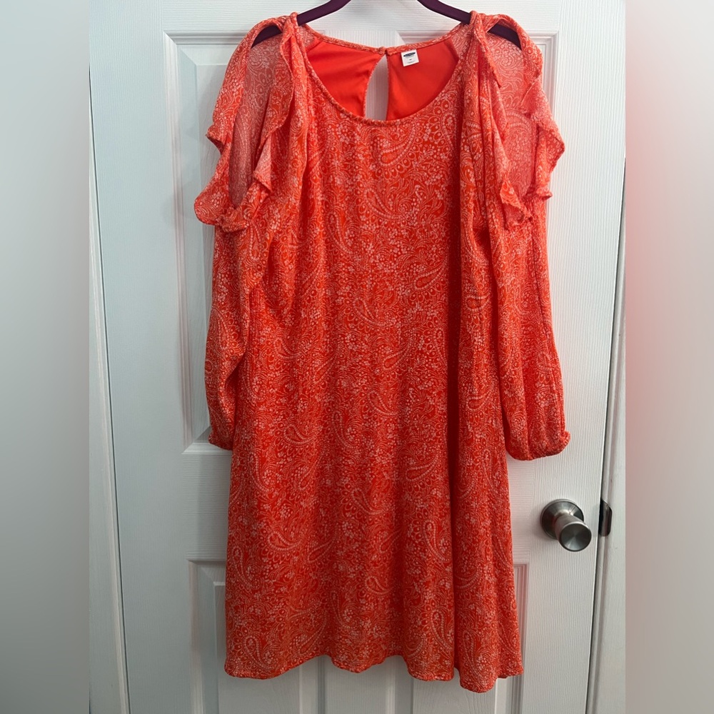 Old Navy Orange Paisley Women's Mini Dress  Shoulder Cutout Light Weight Women